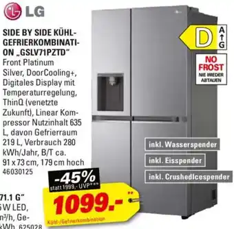 Höffner LG SIDE BY SIDE KÜHL-GEFRIERKOMBINATION ,,GSLV71PZTD" Angebot