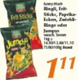 inkoop funny-frisch Ringli, Frif Sticks, Paprika Ecken, Zwiebli-Ringe oder Jumpys Angebot