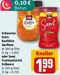 REWE Schwartau Extra Konfitüre Aprikose oder Samt Fruchtaufstrich Erdbeere Angebot