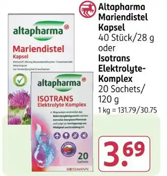 Rossmann Altapharma mariendistel kapsel oder isotrans elektrolyte-komplex Angebot