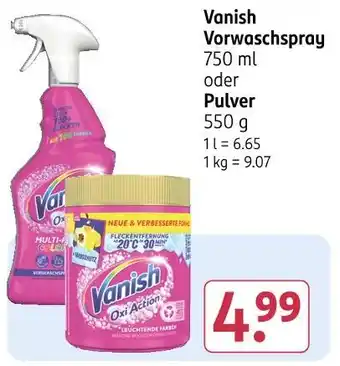 Rossmann Vanish vorwaschspray oder pulver Angebot