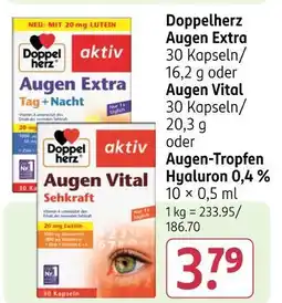 Rossmann Doppelherz augen extra oder augen vital oder augen-tropfen hyaluron 0,4 % Angebot