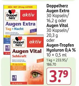 Rossmann Doppelherz augen extra oder augen vital oder augen-tropfen hyaluron 0,4 % Angebot