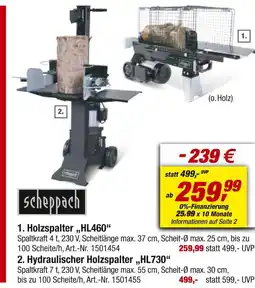 toom Baumarkt Scheppach holzspalter „hl460“ oder hydraulischer holzspalter „hl730“ Angebot