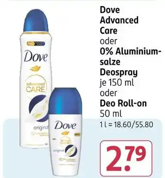 Rossmann Dove advanced care oder 0% aluminiumsalze deospray Angebot