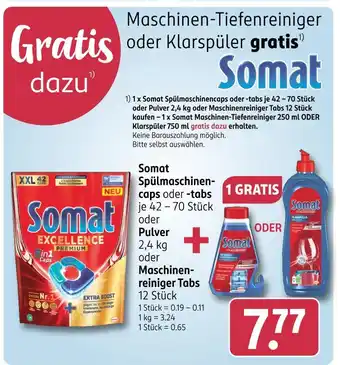 Rossmann Somat spülmaschinencaps oder -tabs oder pulver oder maschinenreiniger tabs Angebot