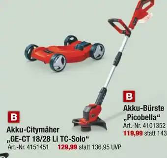 toom Baumarkt Akku-citymäher „ge-ct 18/28 li tc-solo“ Angebot