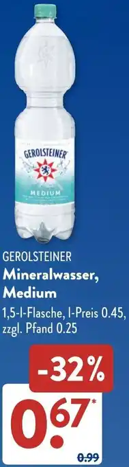 Aldi Süd GEROLSTEINER Mineralwasser, Medium Angebot