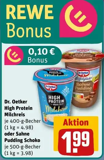 REWE Dr. Oetker High Protein Milchreis oder Sahne Pudding Schoko Angebot