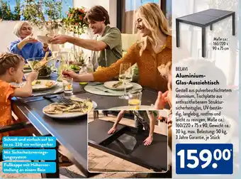 Aldi Süd BELAVI Aluminium Glas-Ausziehtisch Angebot