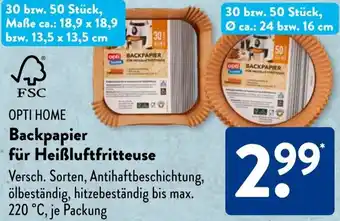 Aldi Süd OPTI HOME Backpapier für Heißluftfritteuse Angebot