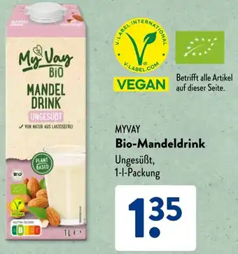 Aldi Süd MYVAY Bio-Mandeldrink Angebot