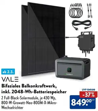 Aldi Süd VALE Bifaziales Balkonkraftwerk, inkl. 2048-Wh-Batteriespeicher Angebot