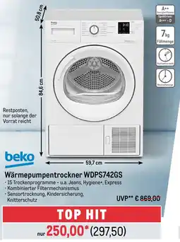 METRO beko Wärmepumpentrockner WDPS742GS Angebot