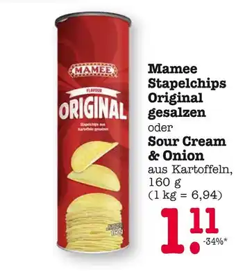 E-Center Mamee stapelchips original gesalzen oder sour cream & onion Angebot