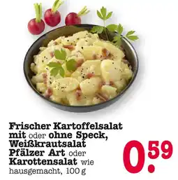 E-Center Frischer kartoffelsalat mit oder ohne speck, weißkrautsalat pfälzer art oder karottensalat Angebot