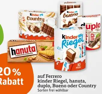 tegut Ferrero kinder riegel, hanuta, duplo, bueno oder country Angebot