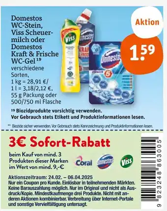 tegut Domestos wc-stein, viss scheuermilch oder domestos kraft & frische wc-gel Angebot