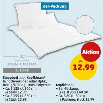 PENNY John cotton steppbett oder kopfkissen Angebot