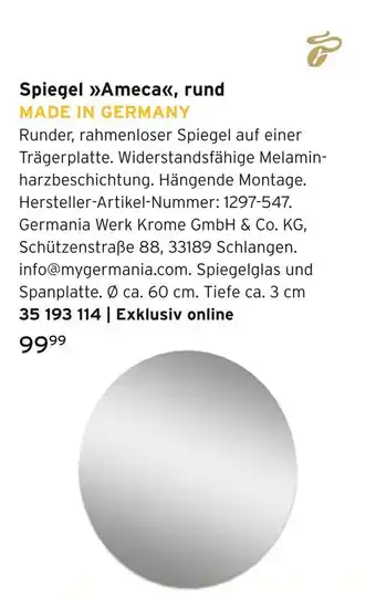 Tchibo Spiegel ameca, rund Angebot