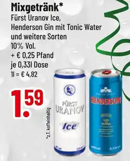 trinkgut Fürst uranov ice oder henderson gin mit tonic water Angebot