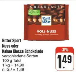 nah & gut Ritter sport nuss oder kakao klasse schokolade Angebot