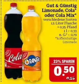 Marktkauf Gut & günstig limonade, cola oder cola mix Angebot