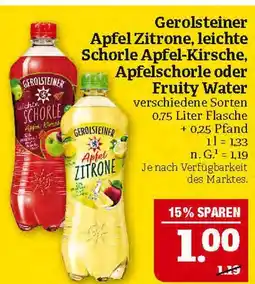 Marktkauf Gerolsteiner apfel zitrone oder leichte schorle apfel-kirsche oder apfelschorle oder fruity water Angebot