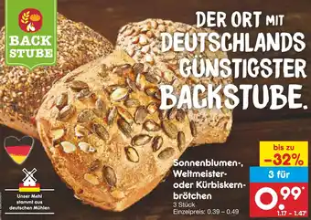 Netto Marken-Discount Backstube sonnenblumen-, oder weltmeister- oder kürbiskernbrötchen Angebot