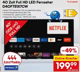 Netto Marken-Discount Telefunken 40 zoll full hd led fernseher d40f751x7cw Angebot