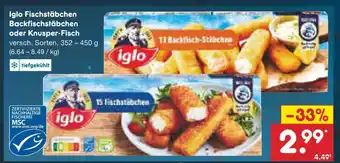 Netto Marken-Discount Iglo fischstäbchen backfischstäbchen oder knusper-fisch Angebot