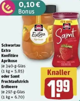 REWE Schwartau Extra Konfitüre Aprikose oder Samt Fruchtaufstrich Erdbeere Angebot