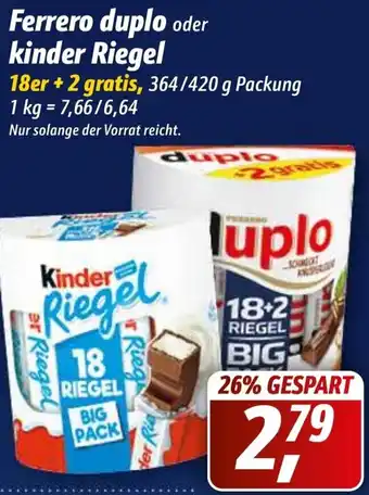 Simmel Ferrero Duplo oder Kinder Riegel 364/420g Angebot