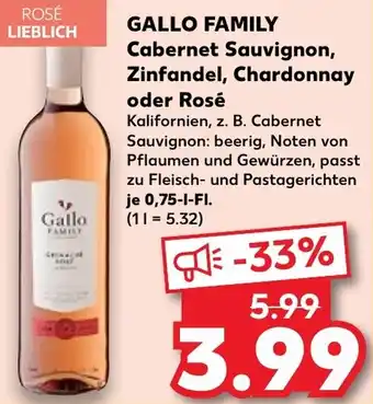 Kaufland GALLO FAMILY Cabernet Sauvignon, Zinfandel, Chardonnay oder Rosé Angebot