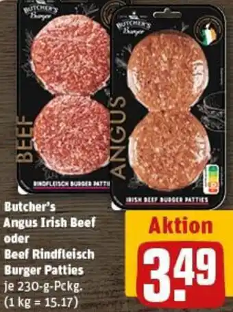 REWE Butcher's Angus Irish Beef oder Beef Rindfleisch Burger Patties Angebot