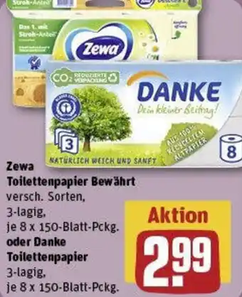 REWE Zewa Toilettenpapier Bewährt oder Danke Toilettenpapier Angebot