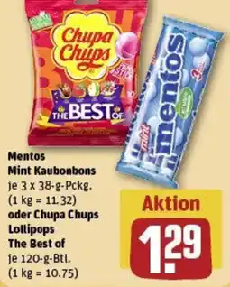 REWE Mentos Mint Kaubonbons oder Chupa Chups Lollipops The Best of Angebot