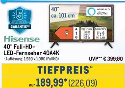 METRO Hisense 40" Full-HD- LED-Fernseher 40A4K Angebot