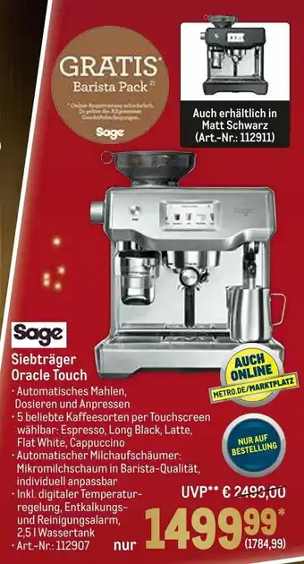 METRO Sage Siebträger Oracle Touch Angebot