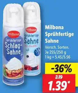 Lidl Milbona Sprühfertige Sahne Angebot