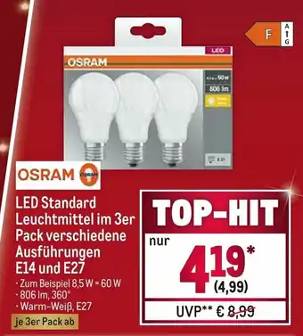 METRO Osram LED Standard Leuchtmittel im 3er Pack verschiedene Ausführungen E14 und E27 Angebot