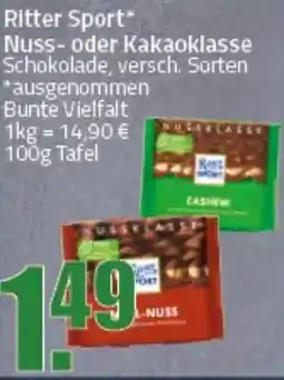 Ihr Frischmarkt Ritter Sport Nuss- oder Kakaoklasse Angebot