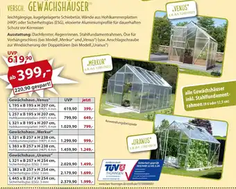 Sonderpreis Baumarkt VERSCH. GEWÄCHSHÄUSER Angebot