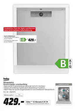 MediaMarkt Beko bdun36451x geschirrspüler, unterbaufähig Angebot