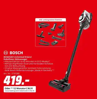 MediaMarkt Bosch bss825all unlimited 8 gen2 kabelloser akkusauger Angebot