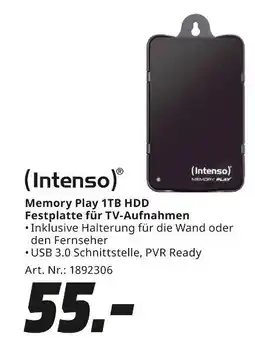 MediaMarkt Intenso memory play 1tb hdd festplatte für tv-aufnahmen Angebot