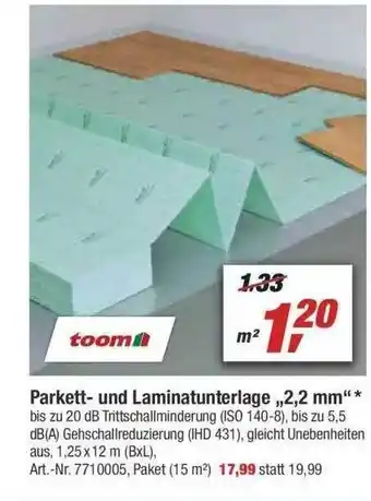 toom Baumarkt Parkett- Und Laminatunterlage „2.2 Mm” Angebot