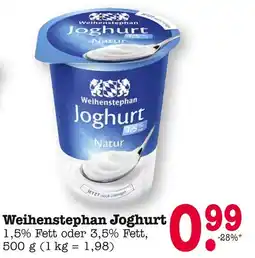 E-Center Weihenstephan joghurt 1,5% fett oder 3,5% fett Angebot