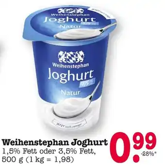 E-Center Weihenstephan joghurt 1,5% fett oder 3,5% fett Angebot