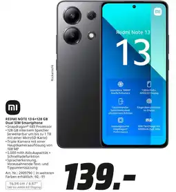 MediaMarkt Xiaomi smartphone redmi note 13 Angebot